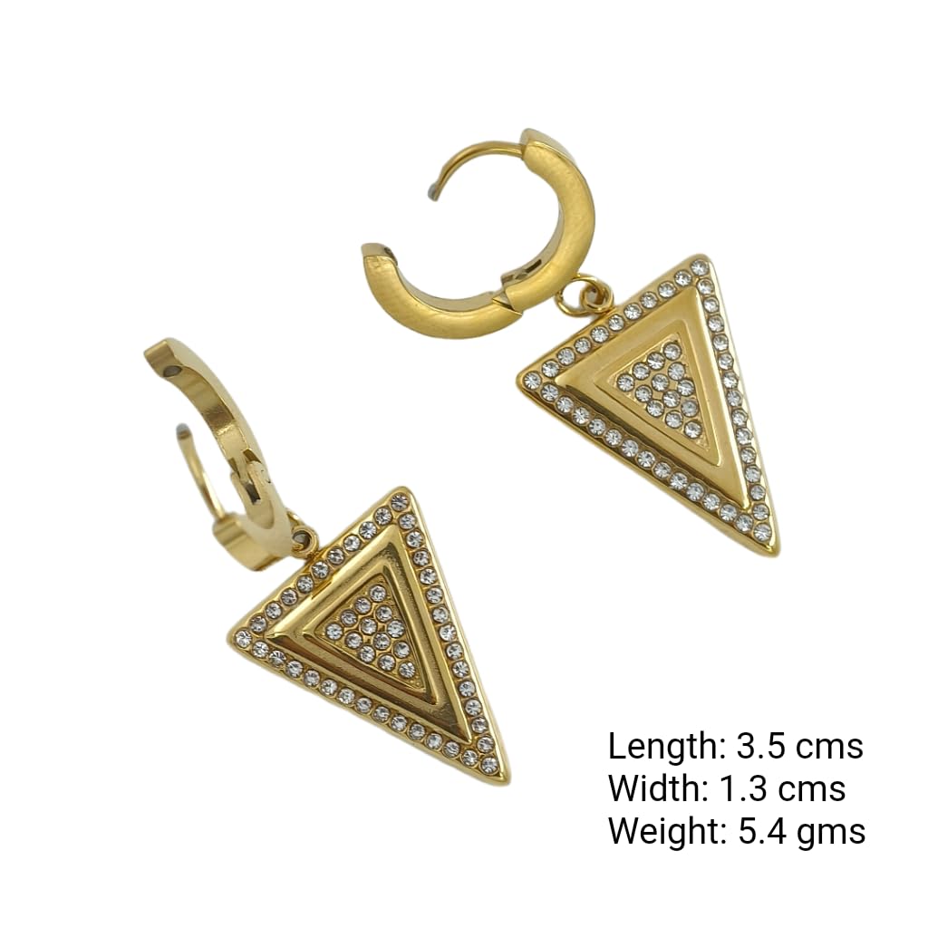 Zirconia Studded Love Traingle Drop Earrings - 18KT Gold Plated