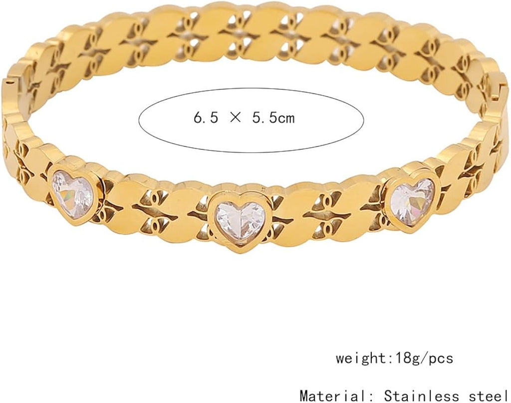 Diamond Heart Cuff Bracelet -18KT Gold Plated