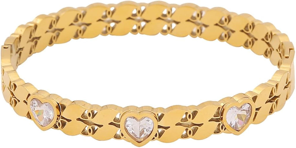 Diamond Heart Cuff Bracelet -18KT Gold Plated