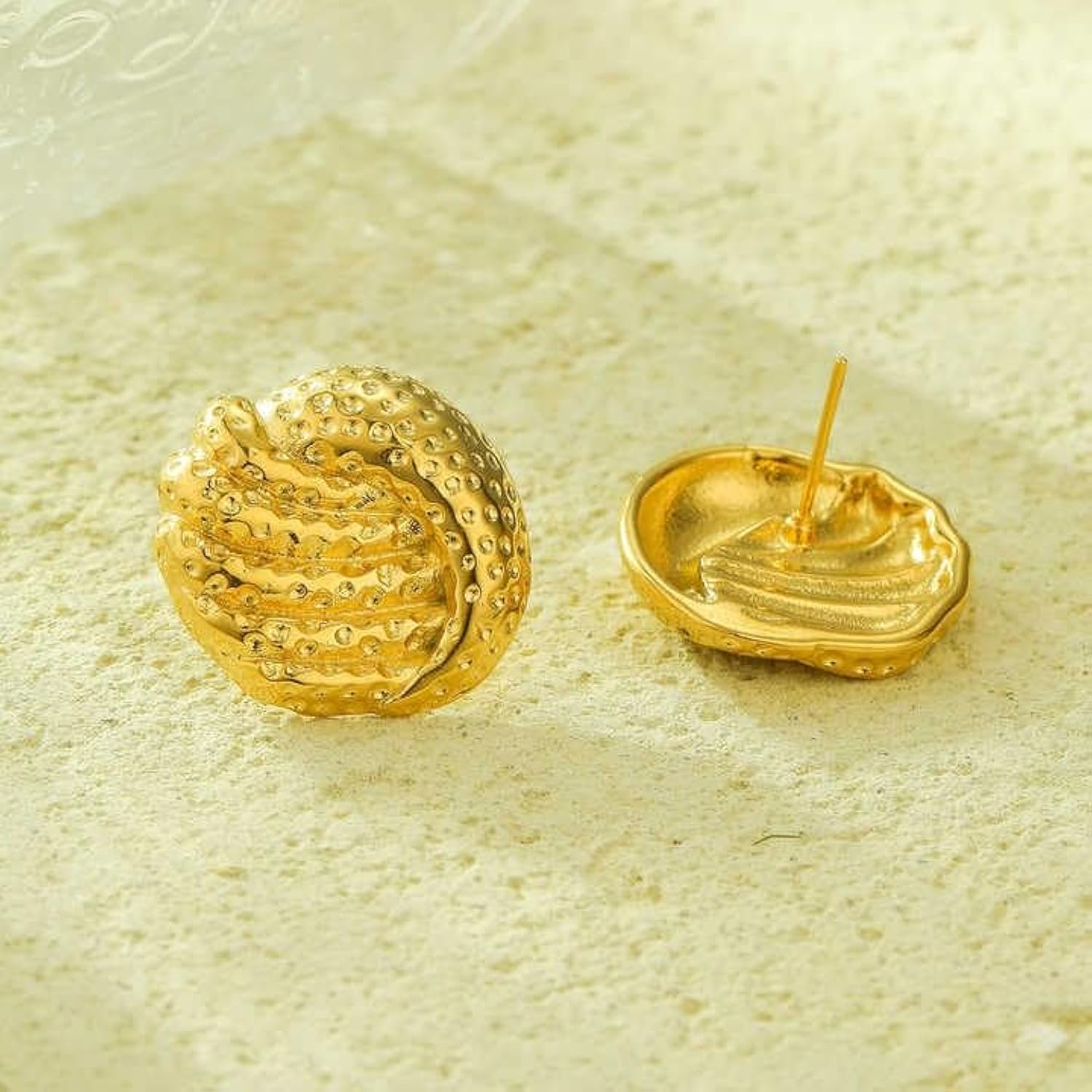 Hammered Shell stud Earring - Demifine 18KT Gold Plated