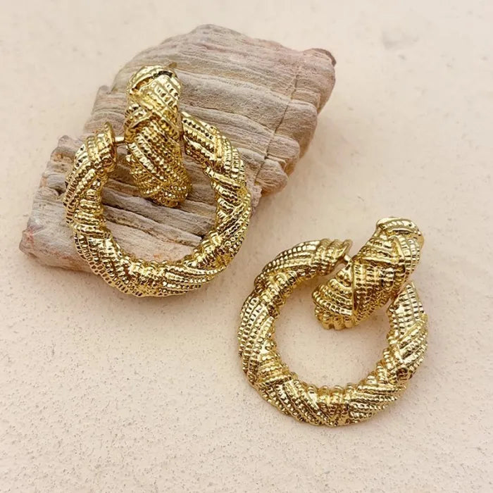 European Style Textured hoop Earring - Demifine 18KT Gold Plated