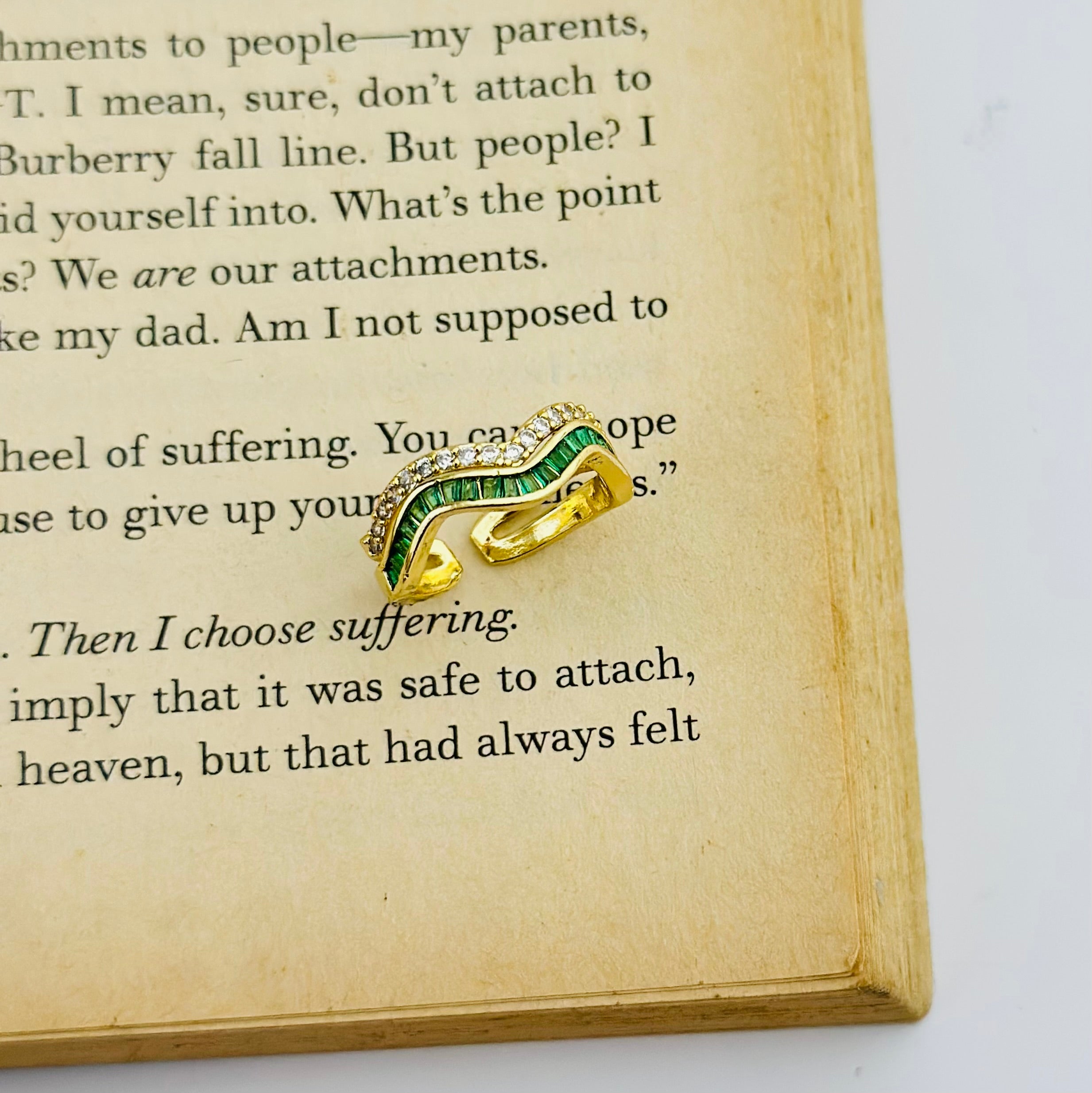 Zigzag Emerald Statement Ring- Demifine 18KT Gold Plated