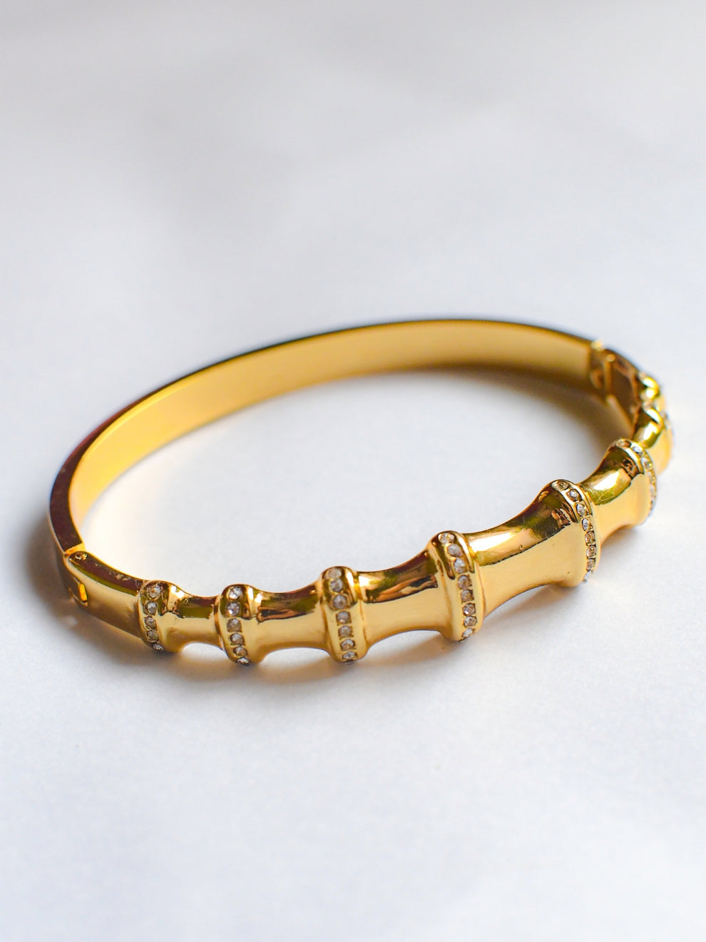Bamboo Zirconia Studded Cuff Bracelet -18KT Gold Plated