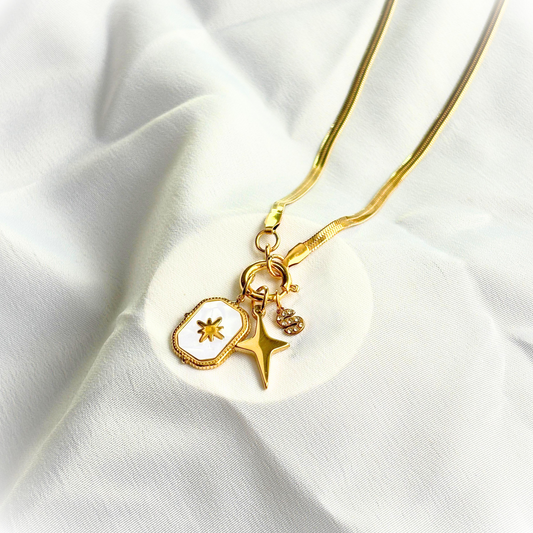 Celestial Northstar and S Alphabet Charms Pendant Chain - Demifine 18KT Gold Plated