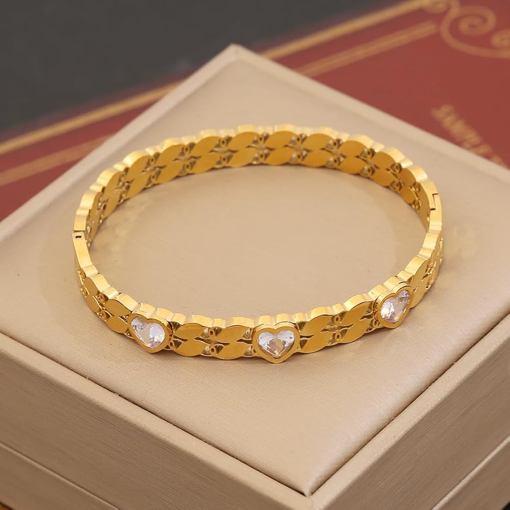Diamond Heart Cuff Bracelet -18KT Gold Plated