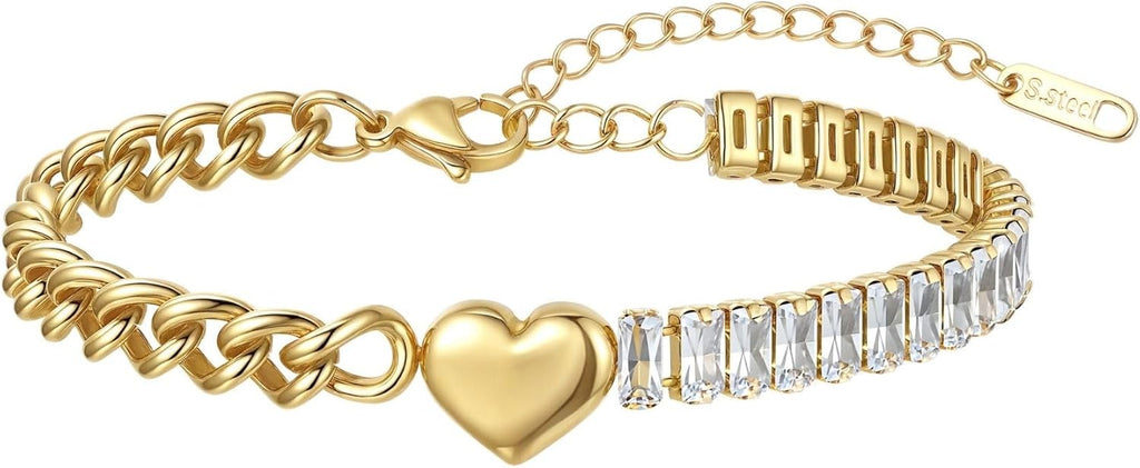 Tennis Heart Bracelet - 18KT Gold Plated