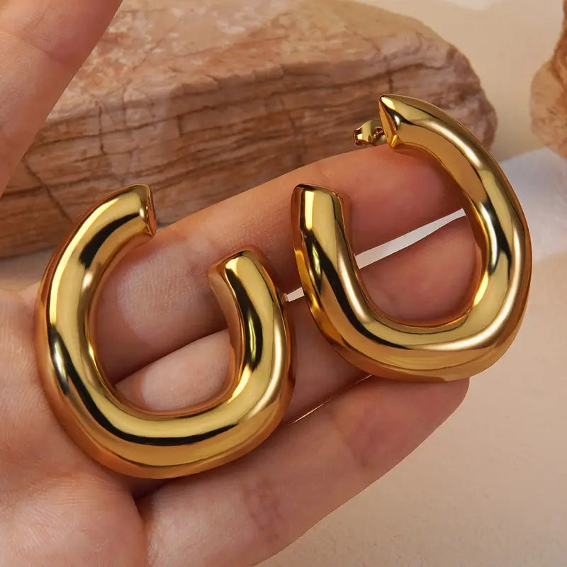 Golden Arc Hoop Earrings -18KT Gold Plated