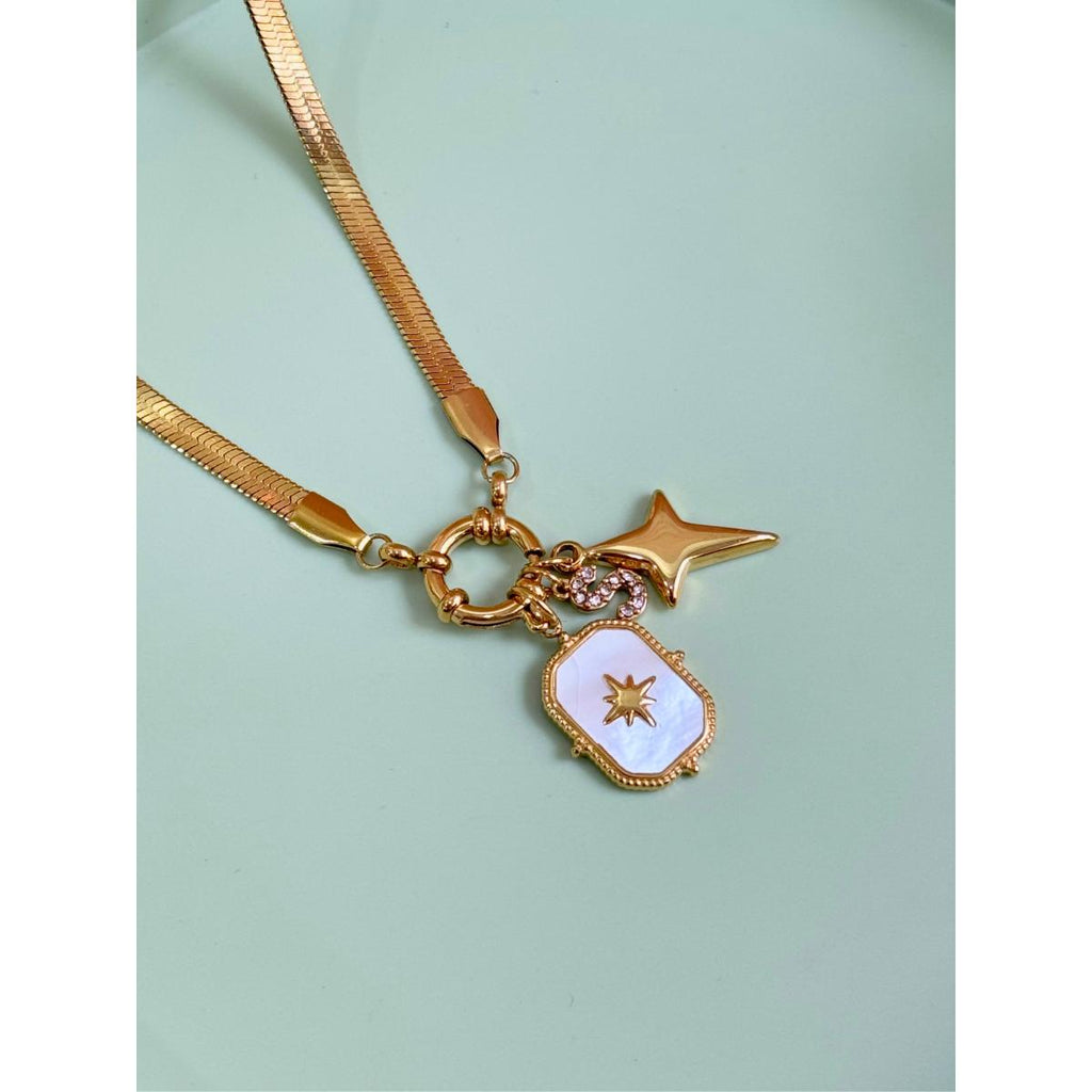 Celestial Northstar and S Alphabet Charms Pendant Chain - Demifine 18KT Gold Plated