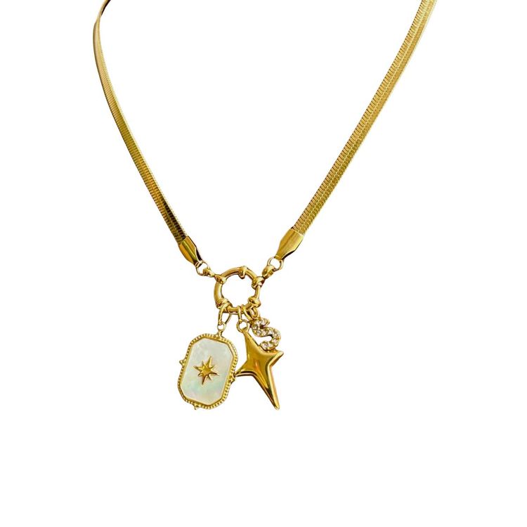 Celestial Northstar and S Alphabet Charms Pendant Chain - Demifine 18KT Gold Plated