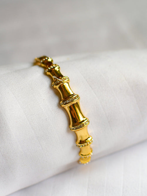 Bamboo Zirconia Studded Cuff Bracelet -18KT Gold Plated