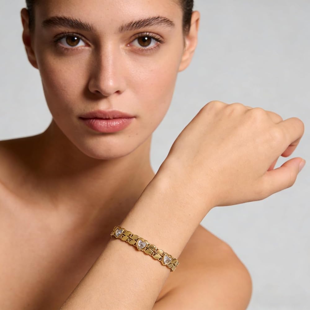 Diamond Heart Cuff Bracelet -18KT Gold Plated