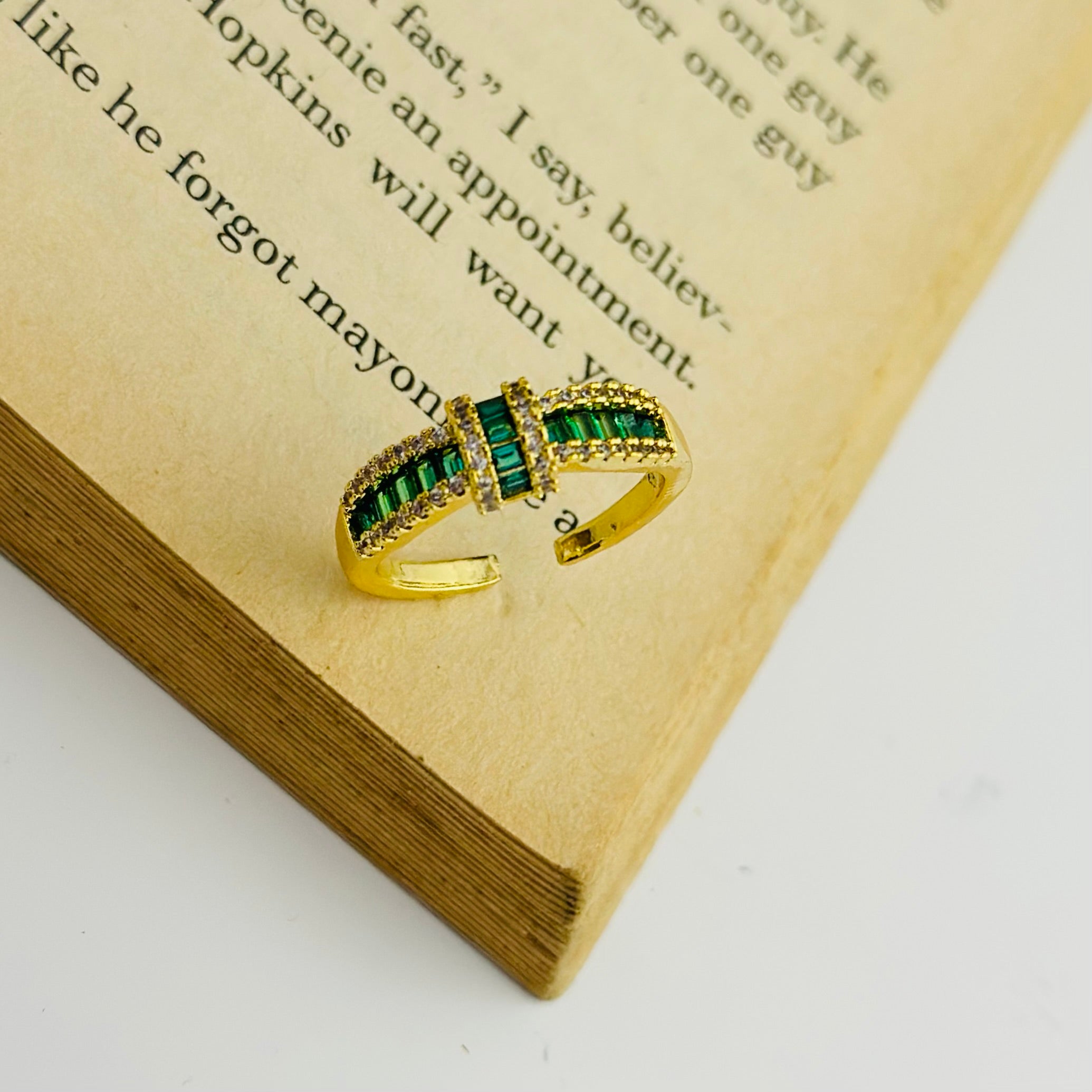 Emerald Regal Bow Ring - Demifine 18KT Gold Plated