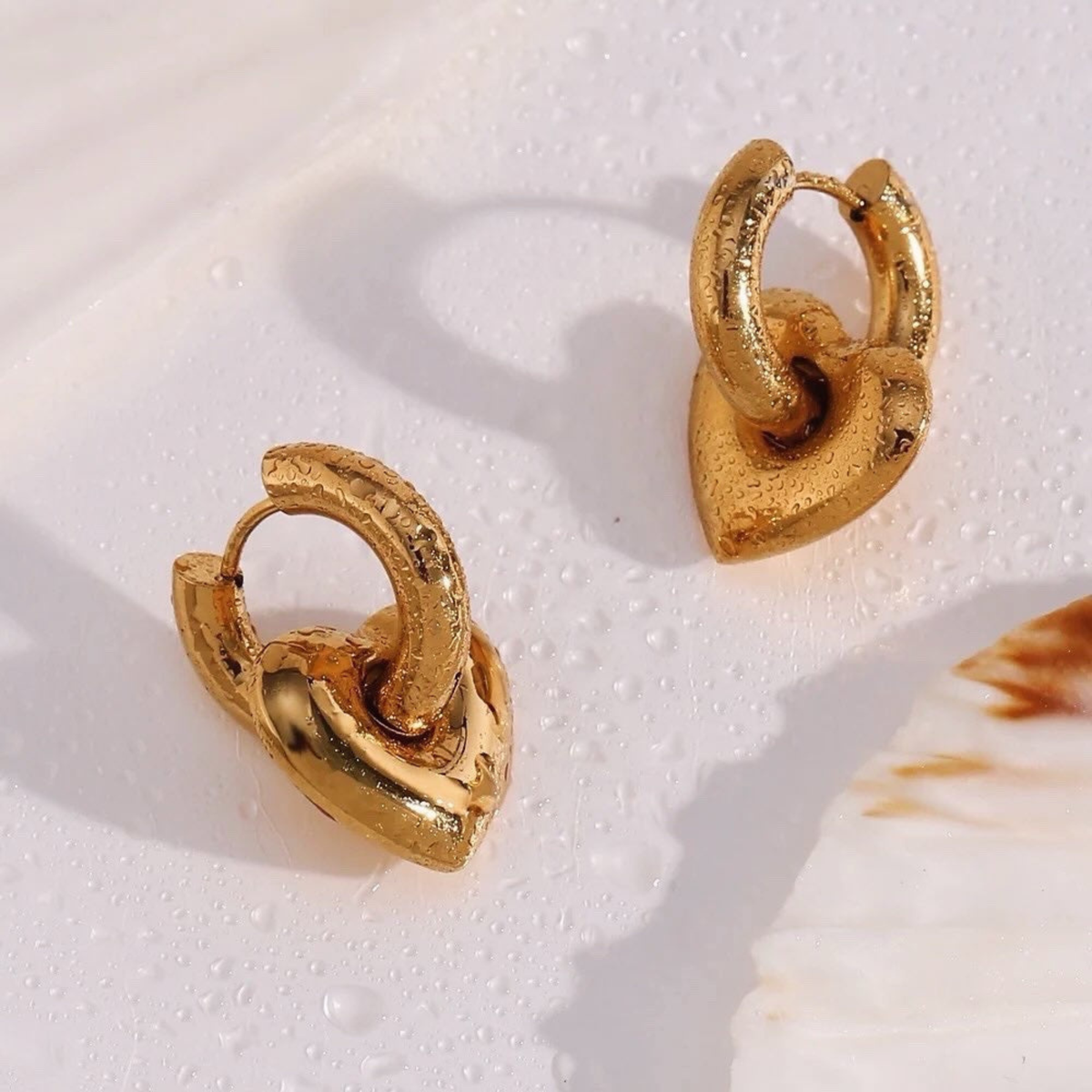 Heart Huggie Earrings -18KT Gold Plated