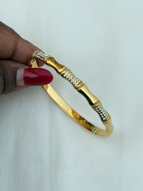 Bamboo Zirconia Studded Cuff Bracelet -18KT Gold Plated
