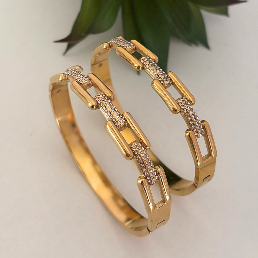 Souk Radiance Zirconia Studded Cuff Bracelet- Demifine 18KT Gold Plated