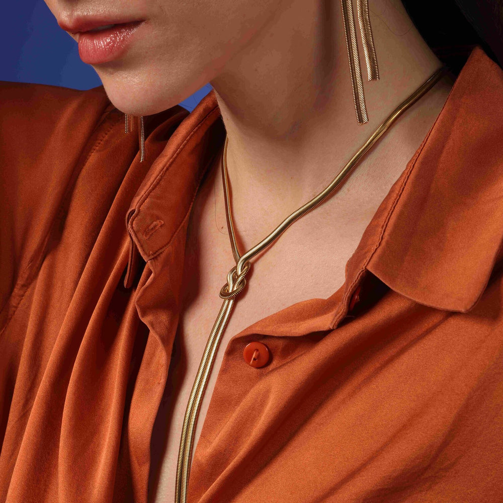 Twisted Knot Snake Chain long Pendant - Demifine 18KT Gold Plated