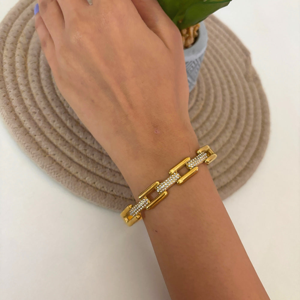 Souk Radiance Zirconia Studded Cuff Bracelet- Demifine 18KT Gold Plated