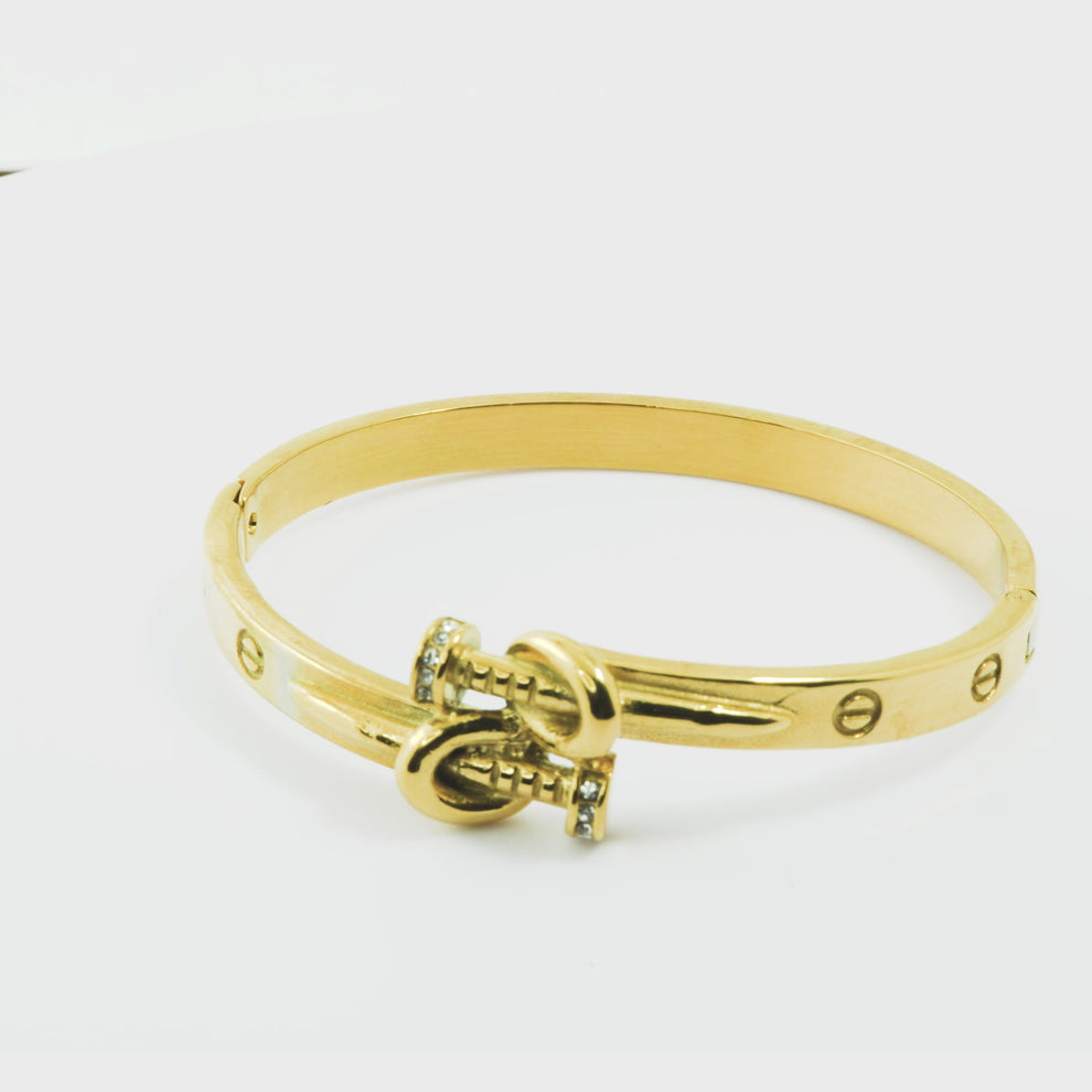 Diamond Studded Nail Cuff Bracelet - Demifine 18KT Gold Plated
