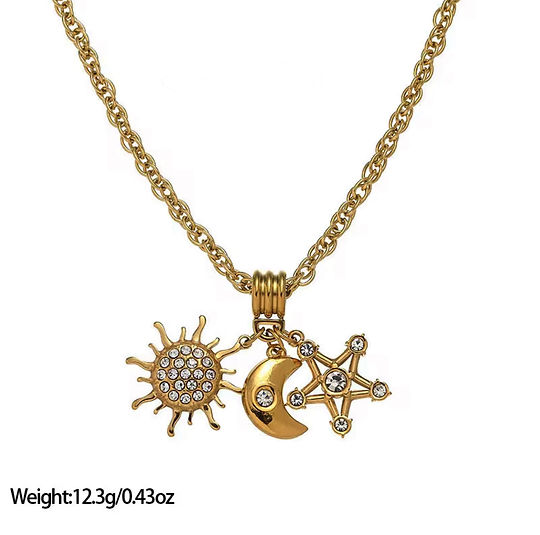 Sun Moon n Stars Charms Pendant -18KT Gold Plated