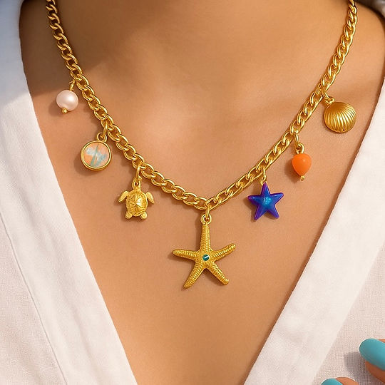Beach Please Charms Pendant -18KT Gold Plated Antitarnish