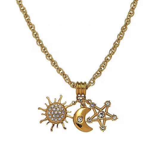 Sun Moon n Stars Charms Pendant -18KT Gold Plated