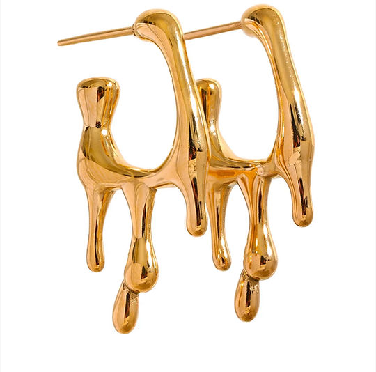 Mini Rectangular Melting Hoop Earrings - Demifine 18KT Gold Plated