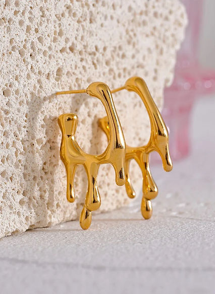 Mini Rectangular Melting Hoop Earrings - Demifine 18KT Gold Plated