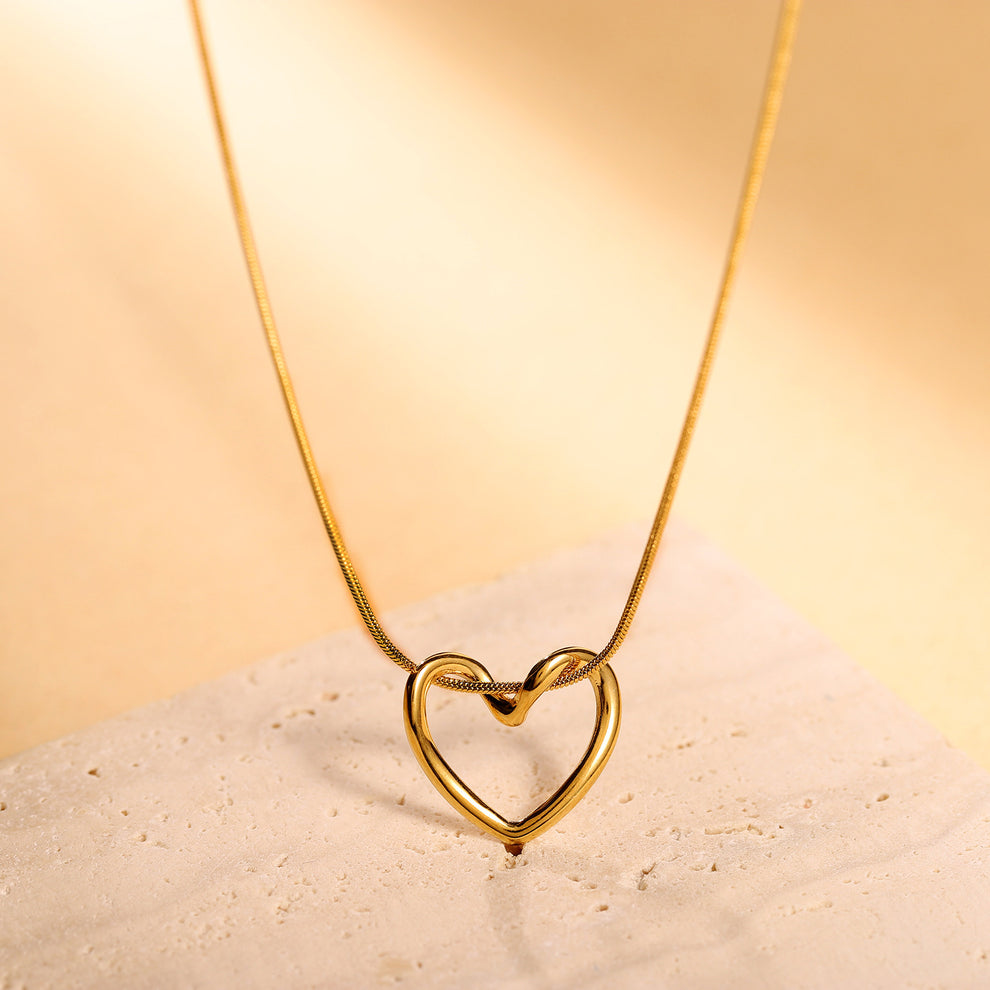 Hollow Heart Pendant Chain - Demifine 18KT Gold Plated