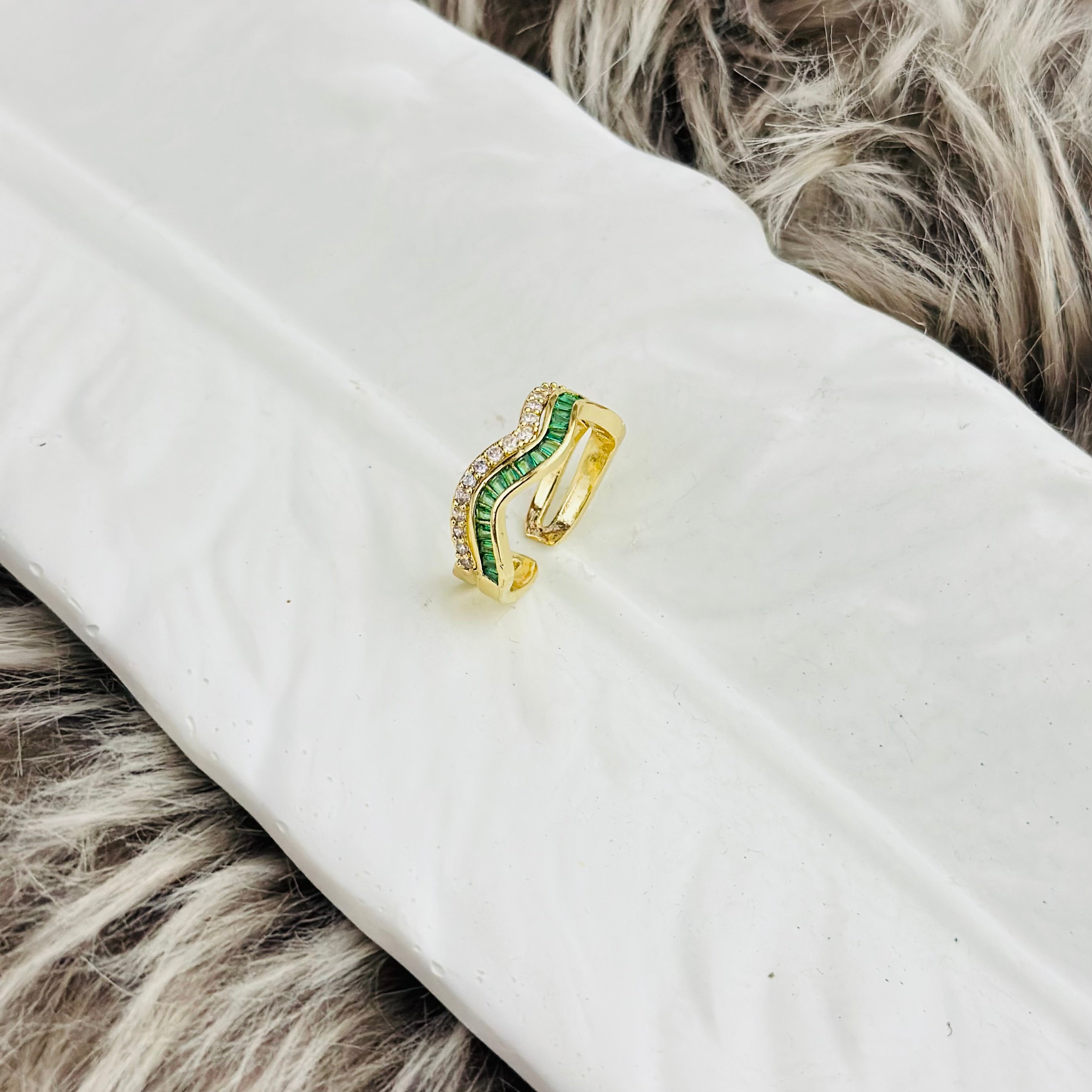 Zigzag Emerald Statement Ring- Demifine 18KT Gold Plated