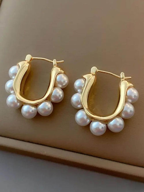 Pearl Drop Hoop Earrings - Demifine 18KT Gold Plated