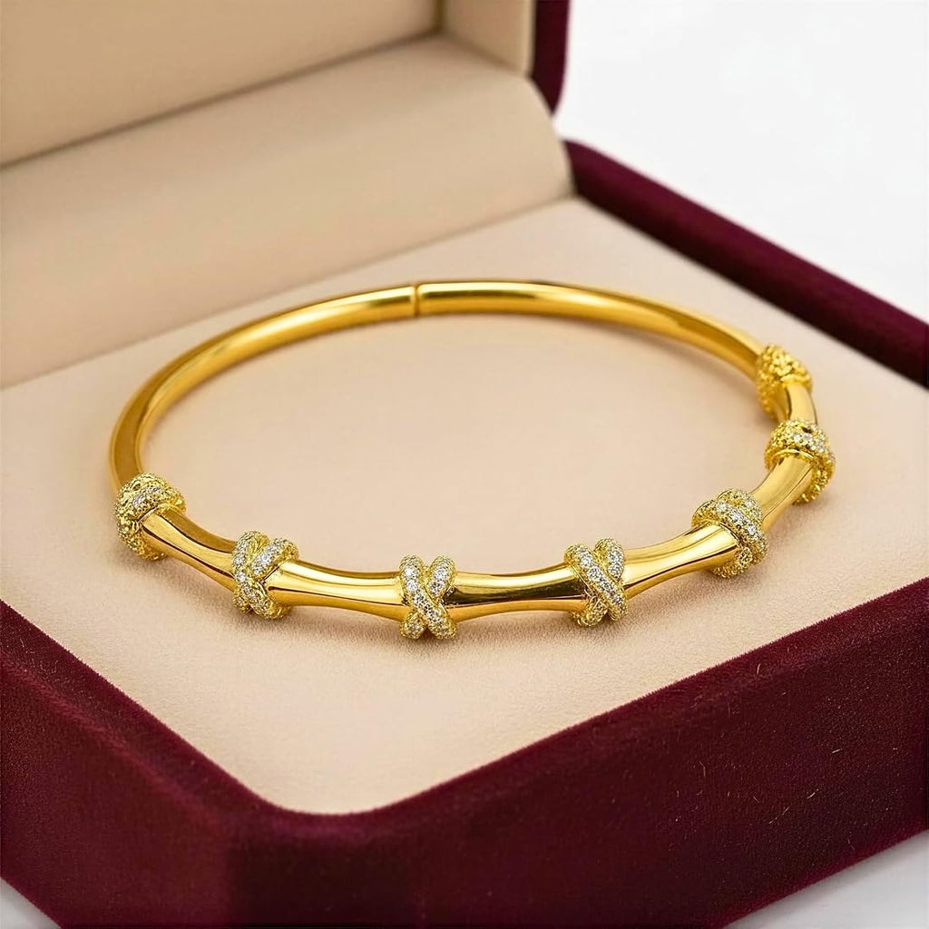 Bamboo Crossover Cuff Bracelet -18KT Gold Plated