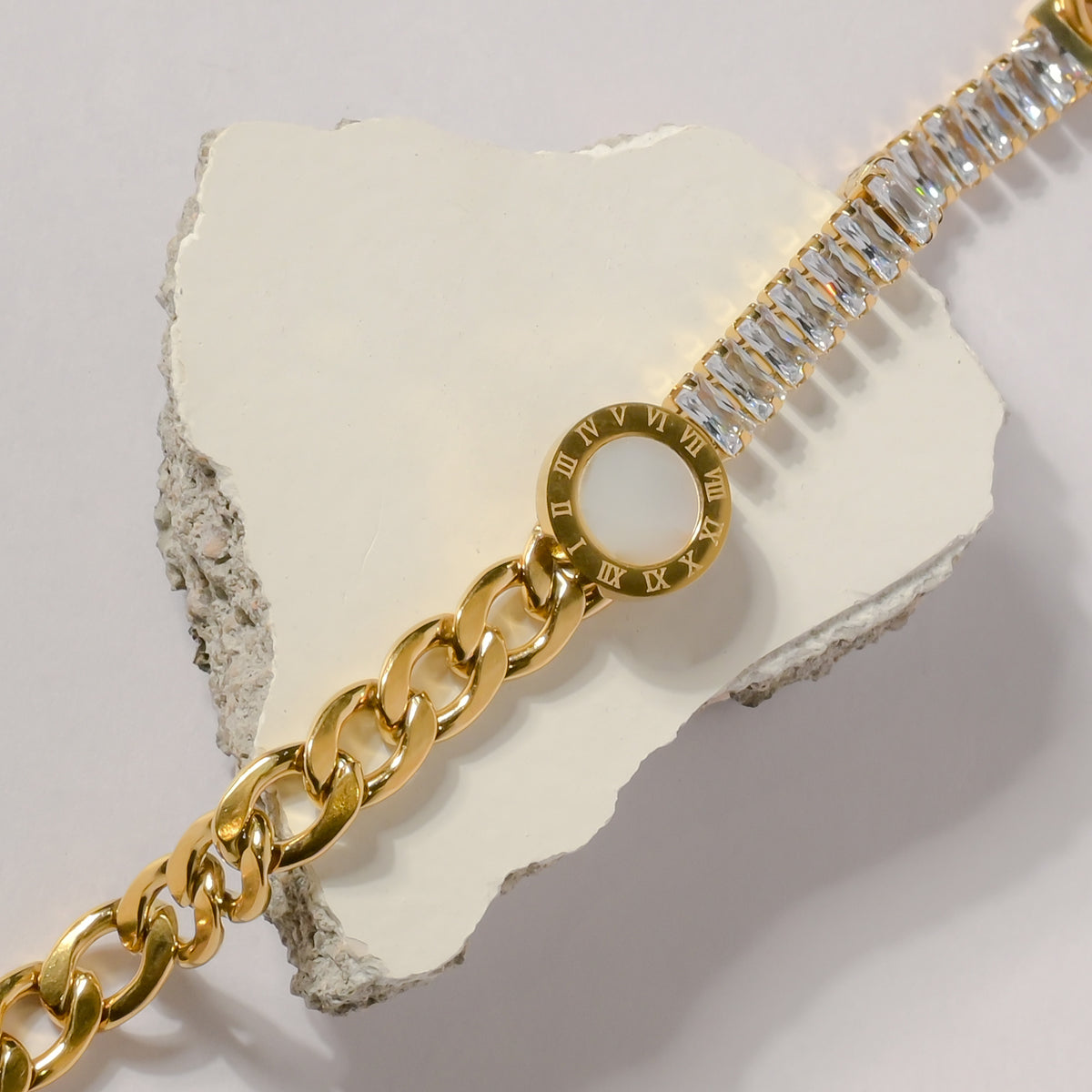 Romanian Charm Cubic Zirconia Tennis Bracelet - Demifine 18KT Gold Plated