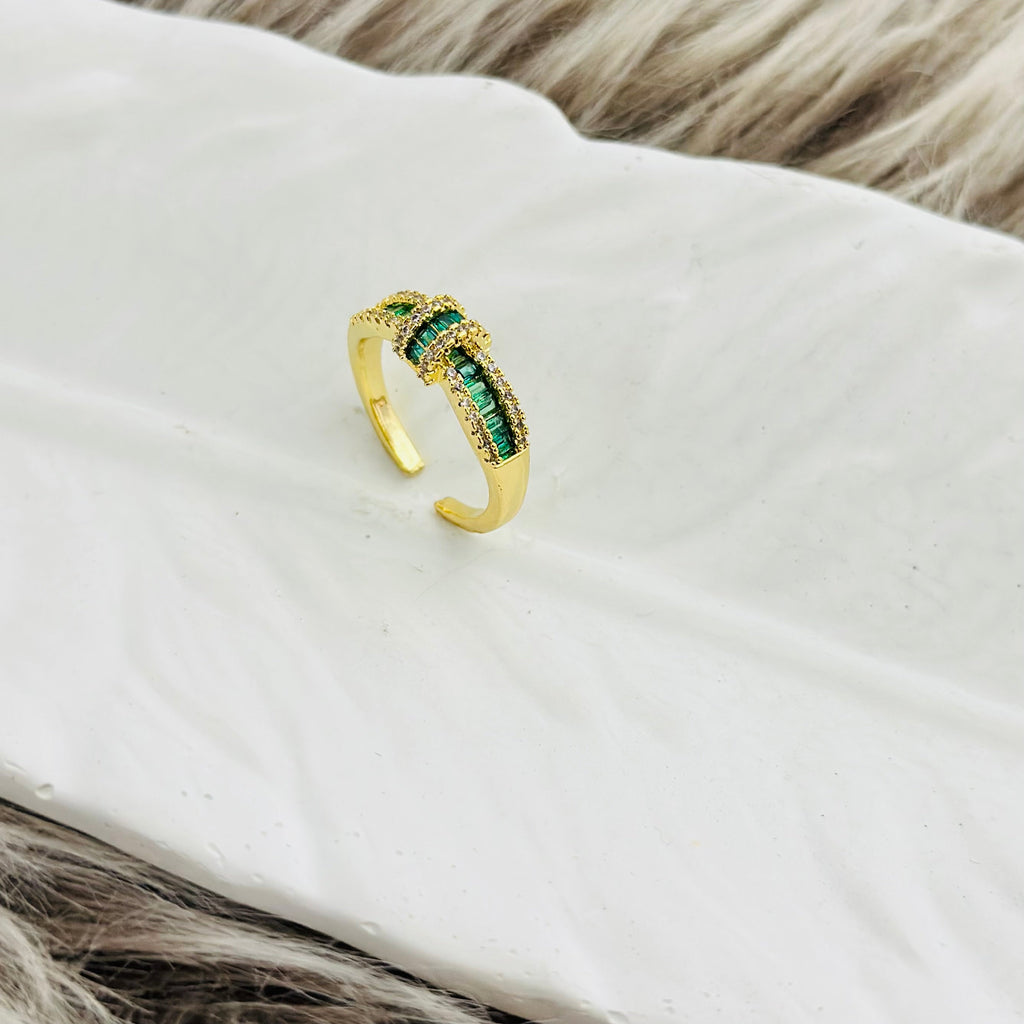 Emerald Regal Bow Ring - Demifine 18KT Gold Plated