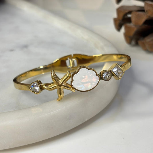 Aquatic Muse Cuff Bracelet - Demifine 18KT Gold Plated