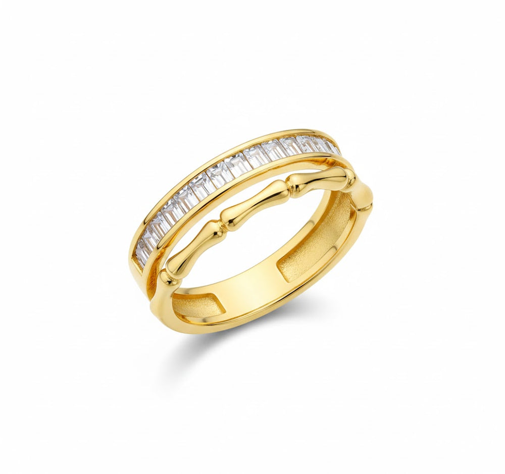Bamboo Reverie Zirconia Statement Ring - Demifine 18kt Gold Plated