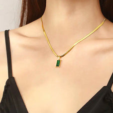Birthstone Brilliance Emerald Statement Pendant Chain - Demifine 18KT Gold Plated
