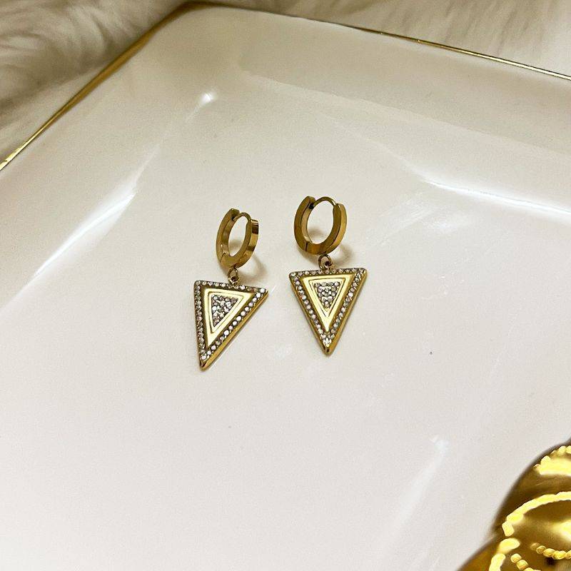 Zirconia Studded Love Traingle Drop Earrings - 18KT Gold Plated