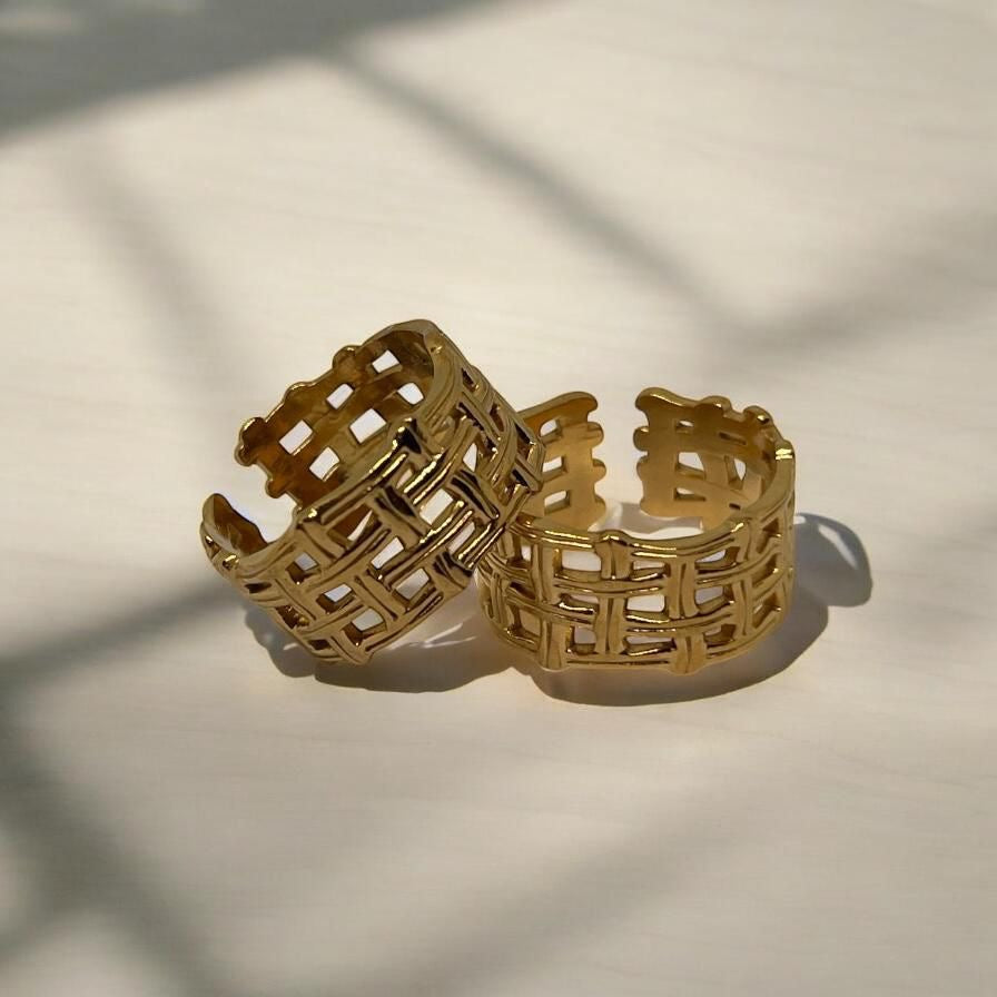 Geometric Fabric Inspired Statement Ring - Demifine 18KT Gold Plated
