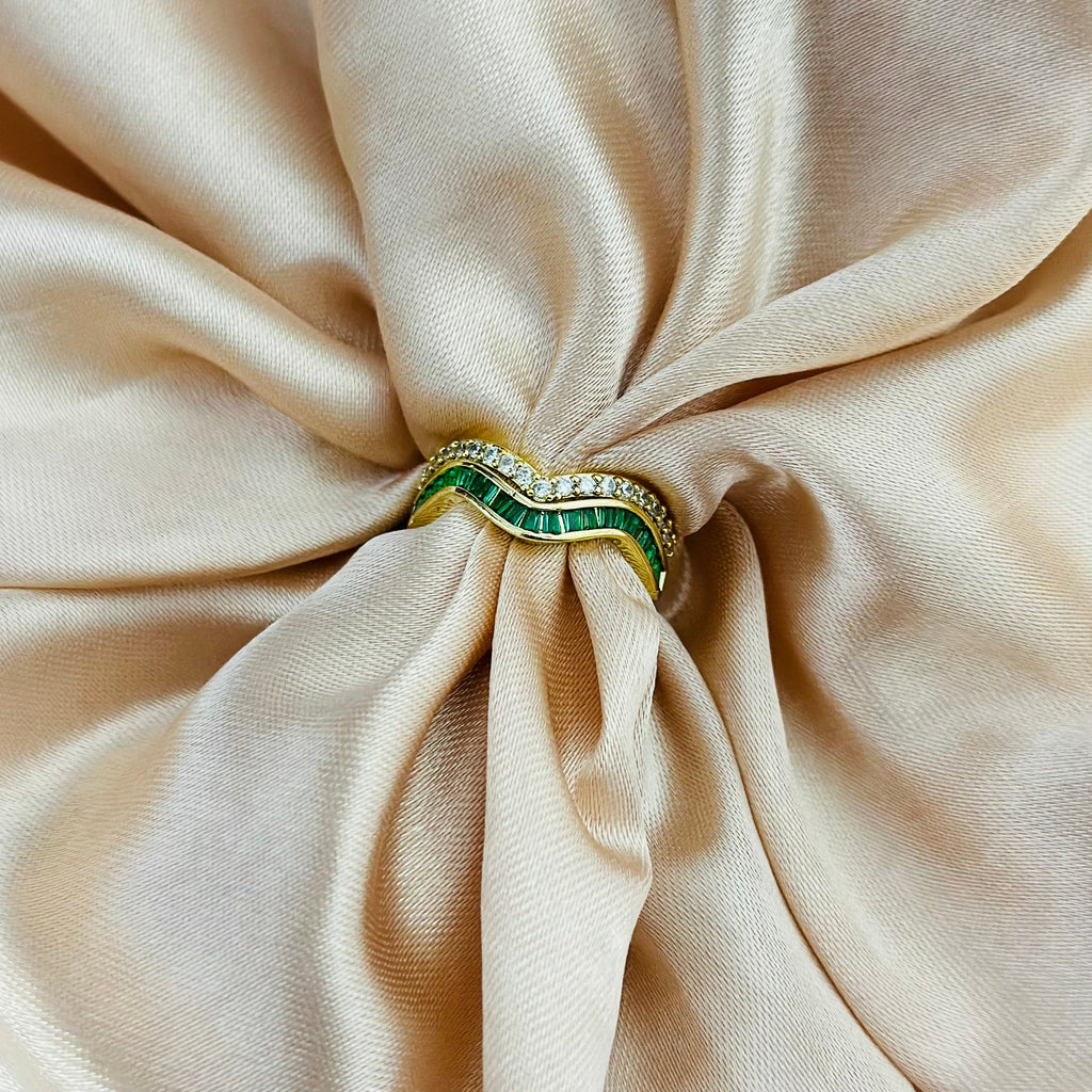 Zigzag Emerald Statement Ring- Demifine 18KT Gold Plated
