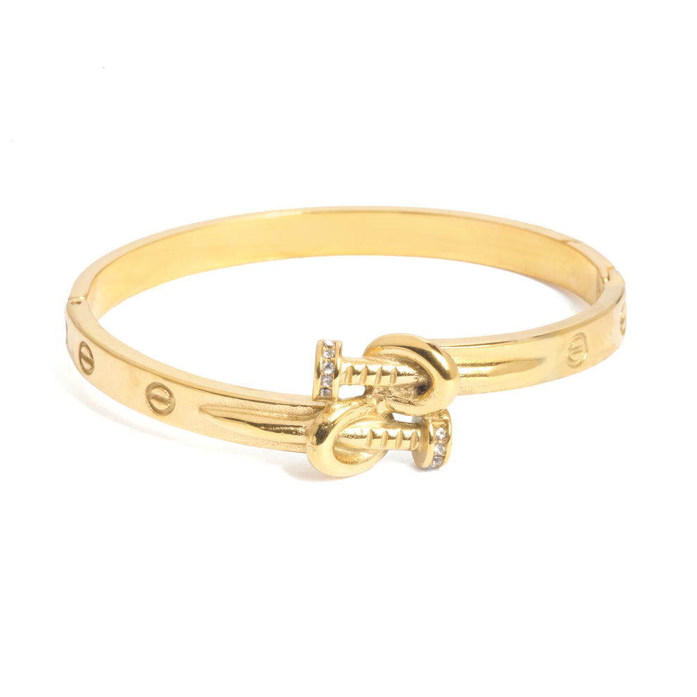 Diamond Studded Nail Cuff Bracelet - Demifine 18KT Gold Plated