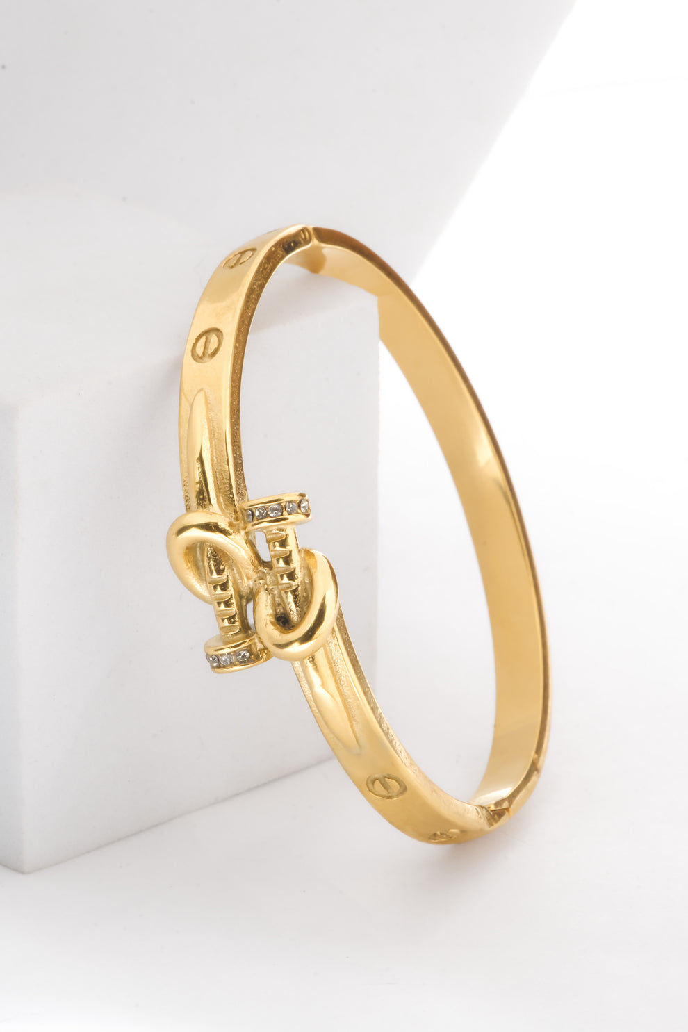 Diamond Studded Nail Cuff Bracelet - Demifine 18KT Gold Plated