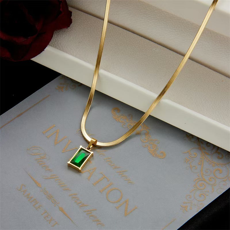 Birthstone Brilliance Emerald Statement Pendant Chain - Demifine 18KT Gold Plated