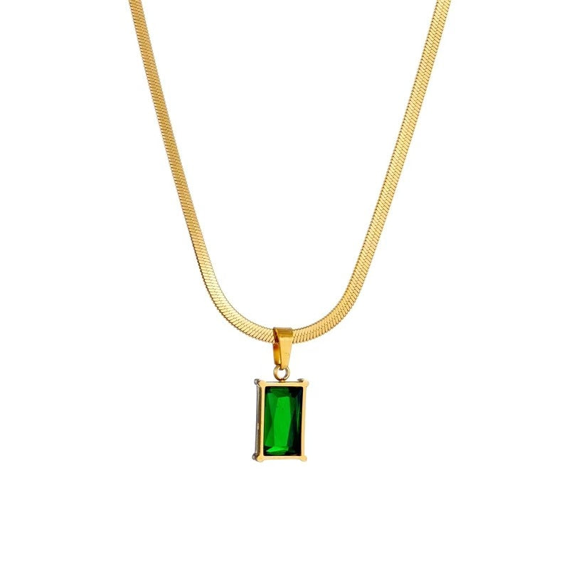 Birthstone Brilliance Emerald Statement Pendant Chain - Demifine 18KT Gold Plated