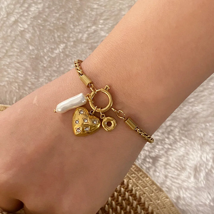 Heart of Pearl Charm Bracelet - Demifine 18KT Gold Plated