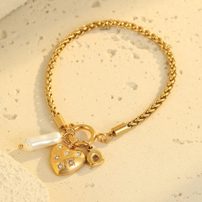 Heart of Pearl Charm Bracelet - Demifine 18KT Gold Plated