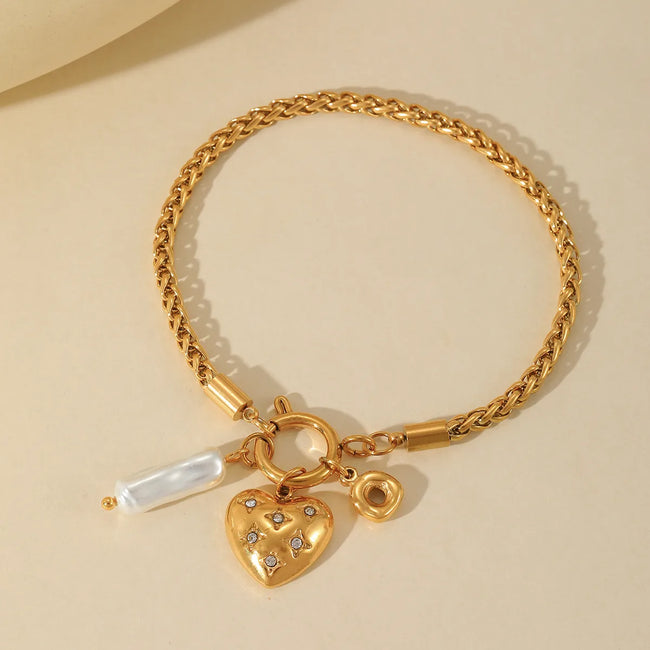 Heart of Pearl Charm Bracelet - Demifine 18KT Gold Plated