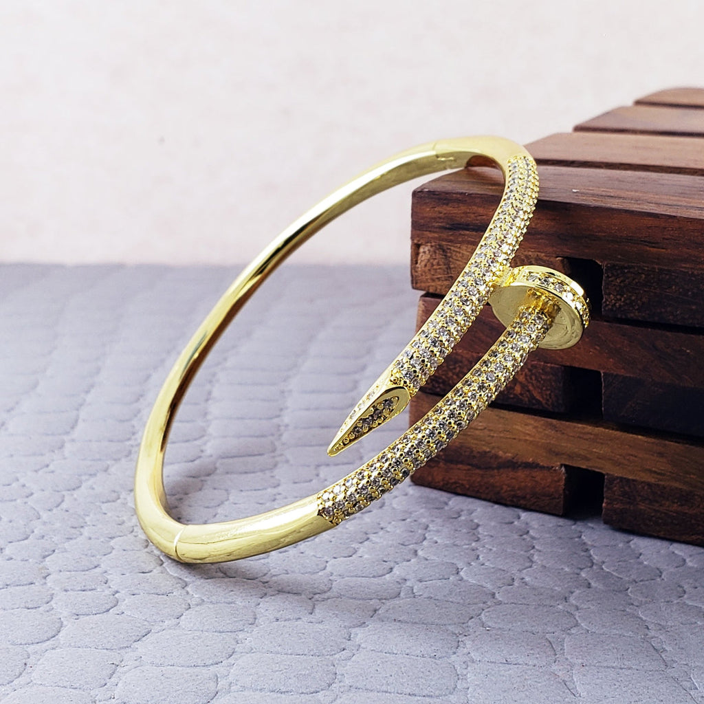 Zirconia Studded Nail Cuff Bracelet -18KT Gold Plated