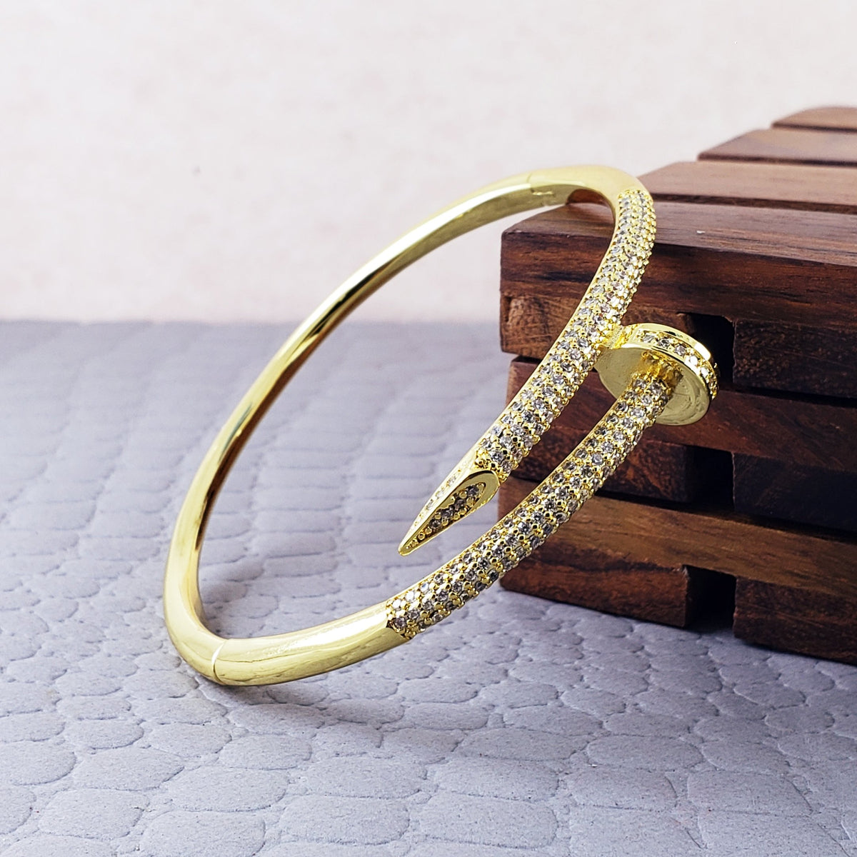 Zirconia Studded Nail Cuff Bracelet -18KT Gold Plated