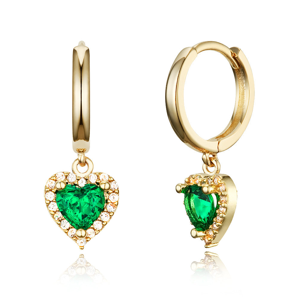 Emerald Heart Huggies Earrings -18KT Gold Plated