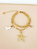 Zirconia Studded Shell, Starfish Multicharm Bracelet - Demifine 18KT Gold Plated